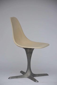 Set of 4 American 70's Brushed Aluminum and Eggshell Chairs