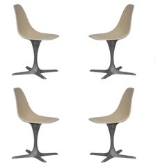 Set of 4 American 70's Brushed Aluminum and Eggshell Chairs