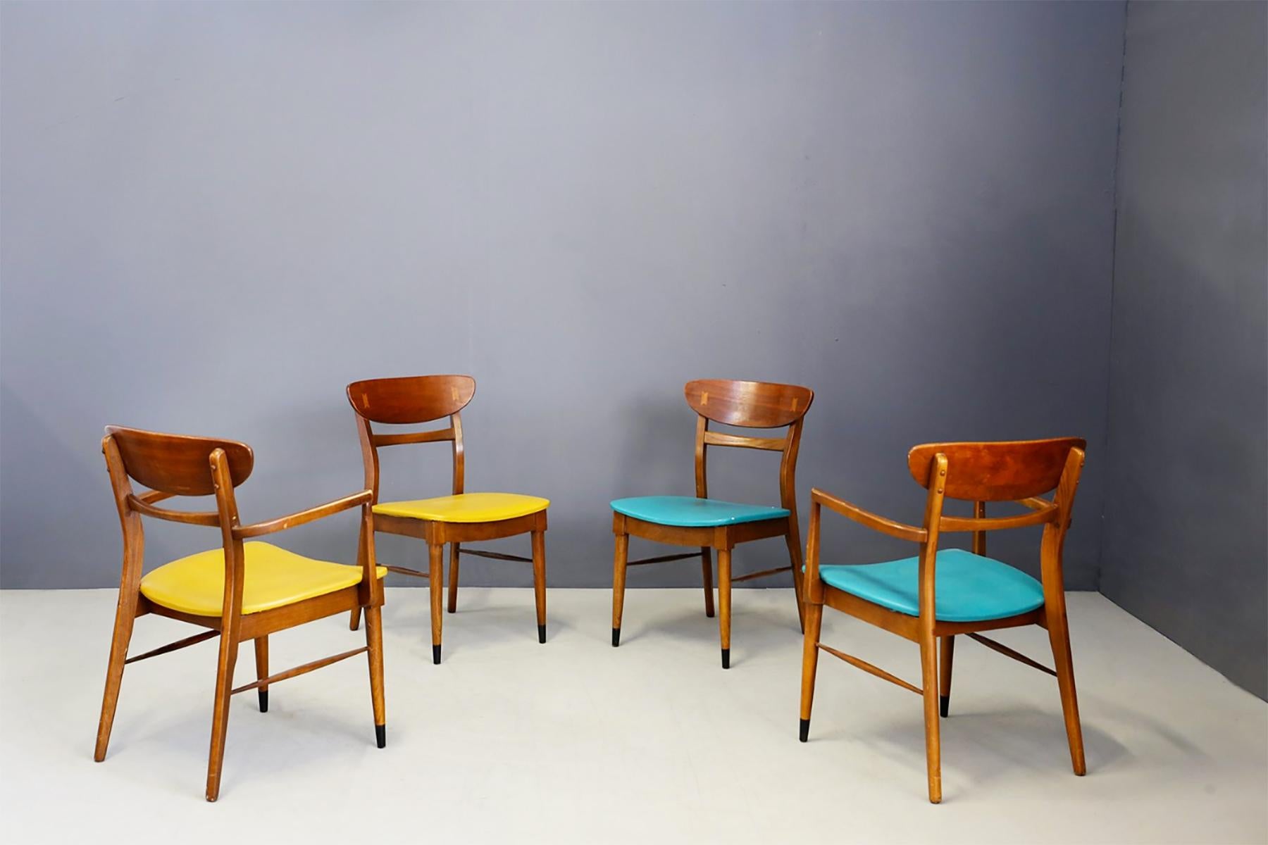 Set of 4 American Chairs in Wood and Leather, 1950s 5
