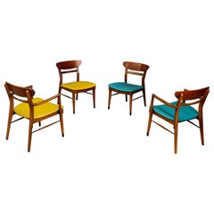 Retro Set of 4 American Chairs in Wood and Leather, 1950s