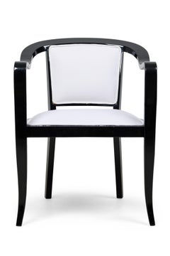 Set of 4 American Mid-Century Ed Wormley Ebonized With White Upholstery Armchair