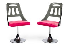 Set of 4 American Mid-Century Smoky Lucite and Pink Velvet Swivel Chairs