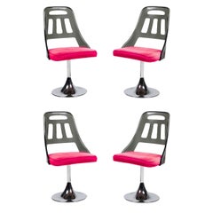 Set of 4 American Mid-Century Smoky Lucite and Pink Velvet Swivel Chairs