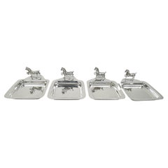 Set of 4 American Modern Sterling Silver Prancing Horse Ashtrays