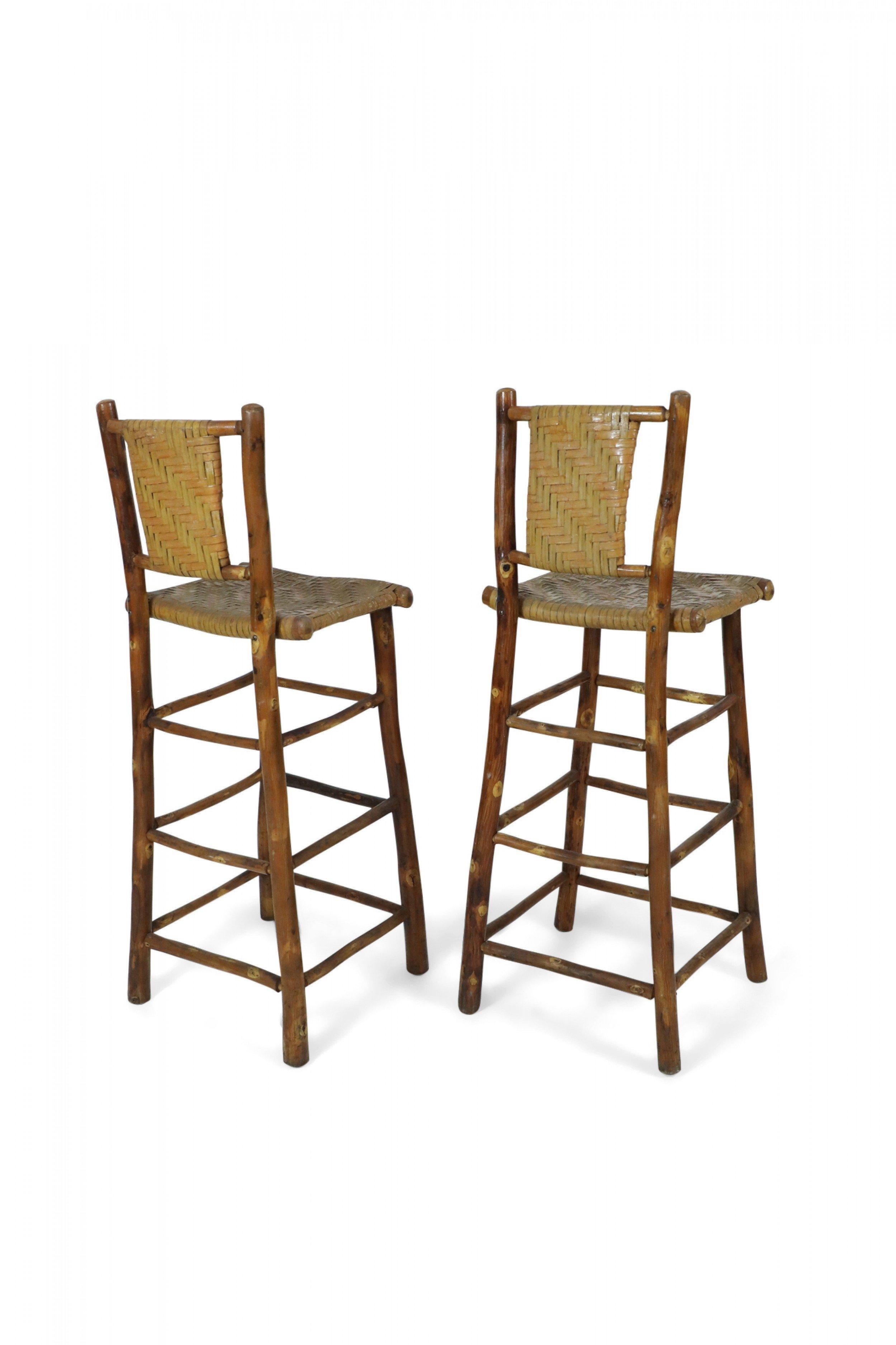 Set of 4 American Rustic Old Hickory and Willow Bar Stools For Sale 3