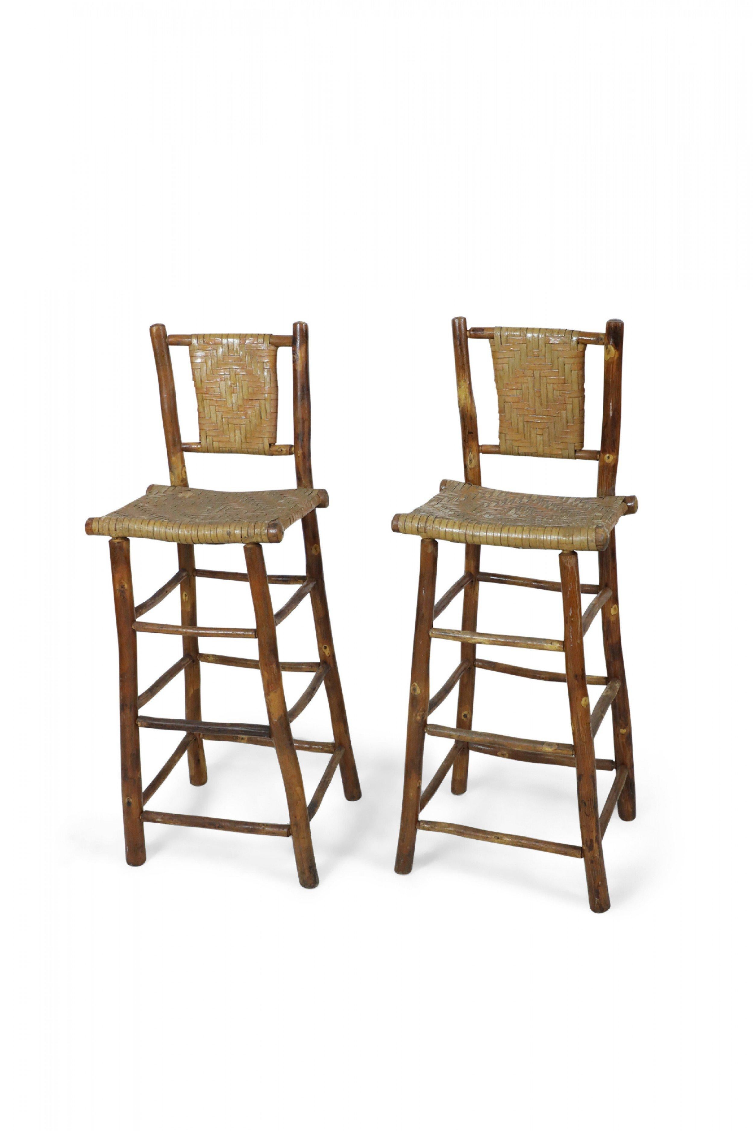 Set of 4 American Rustic Old Hickory and Willow Bar Stools 7