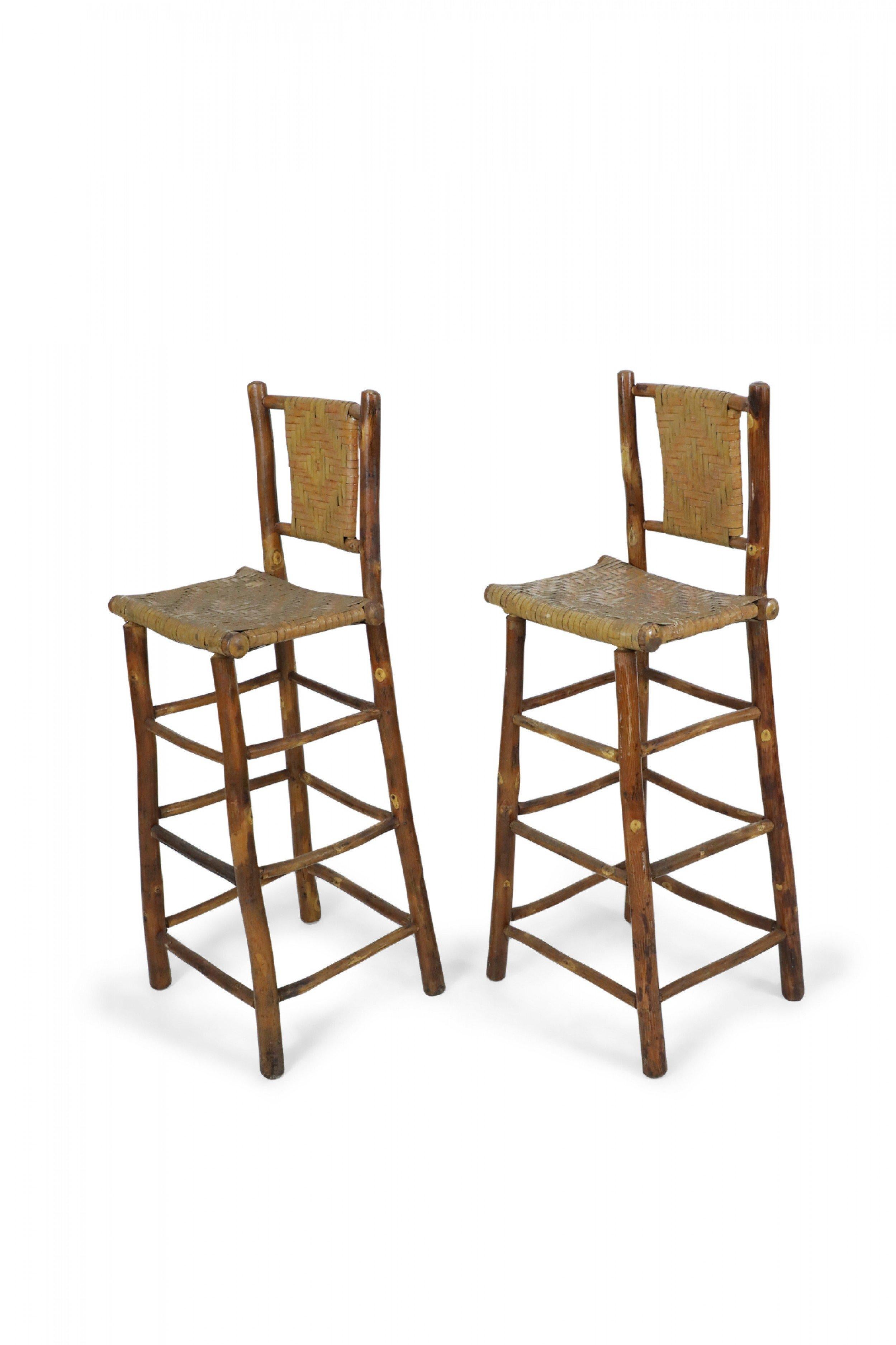 Set of 4 American Rustic Old Hickory and Willow Bar Stools 13