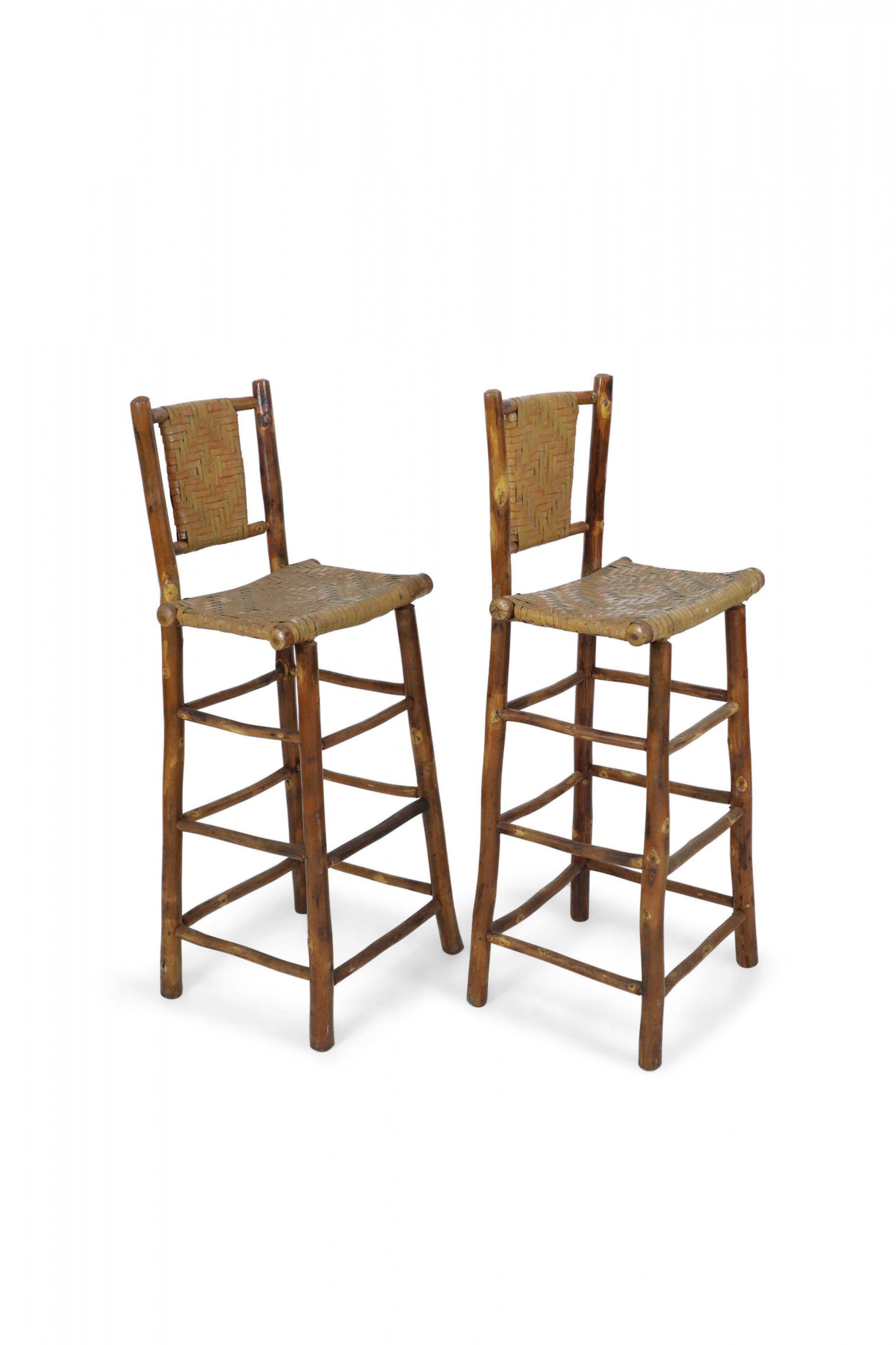 Set of 4 American Rustic Old Hickory and Willow Bar Stools 1