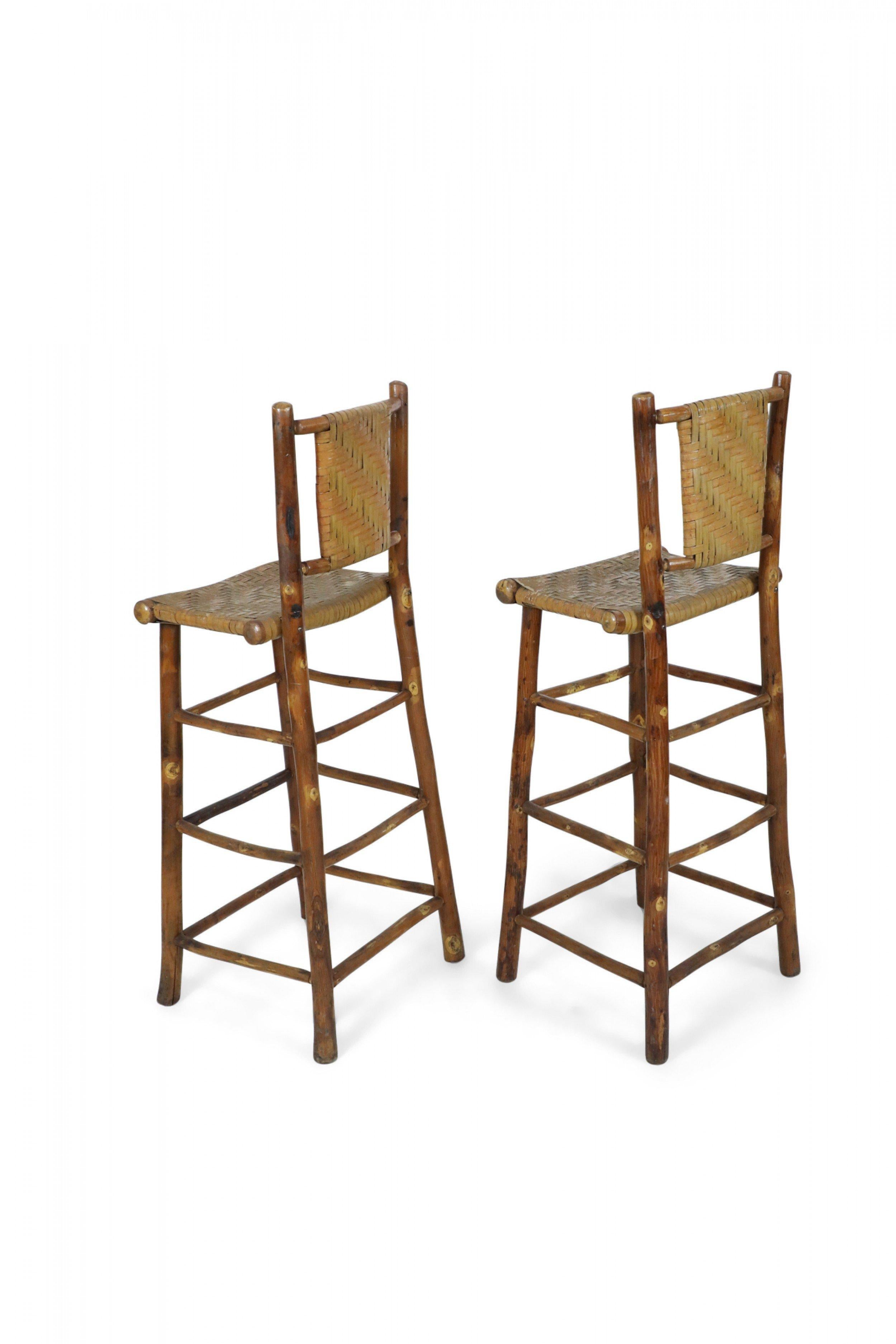 Set of 4 American Rustic Old Hickory and Willow Bar Stools 2
