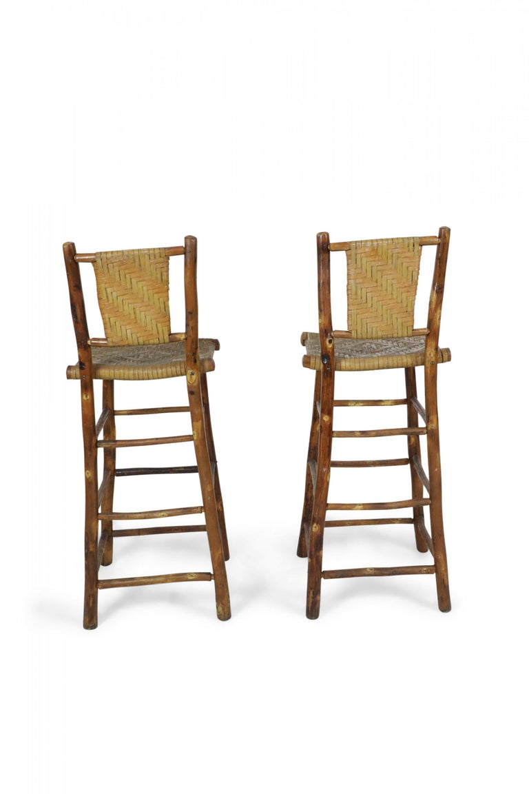 Set of 4 American Rustic Old Hickory and Willow Bar Stools at 1stDibs