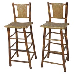 Set of 4 American Rustic Old Hickory and Willow Bar Stools