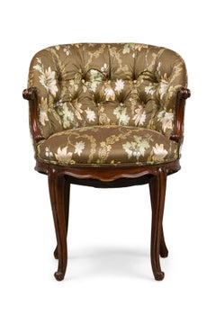 Set of 4 American Victorian Tufted Green Floral Pattern ArmChairs
