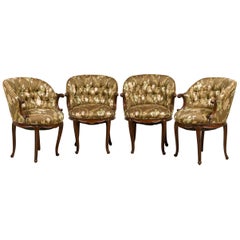 Set of 4 American Victorian Tufted Green Floral Pattern ArmChairs Set of 4 American Victorian Tufted Green Floral Pattern ArmChairs