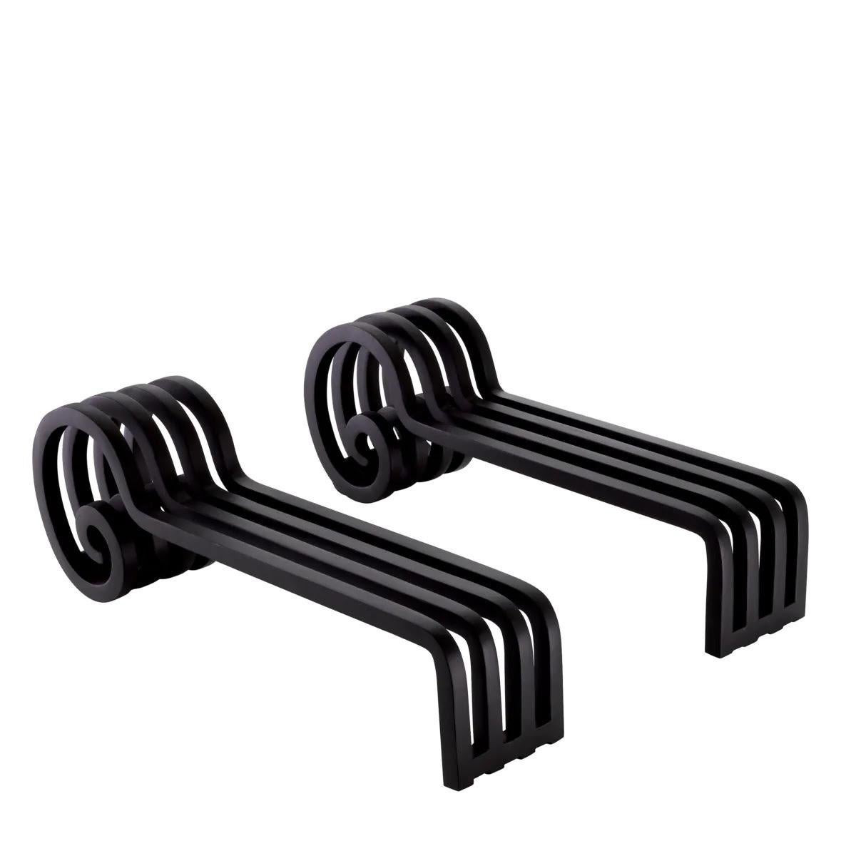 Modern Set of 4 Andirons, Black Finish. For Sale