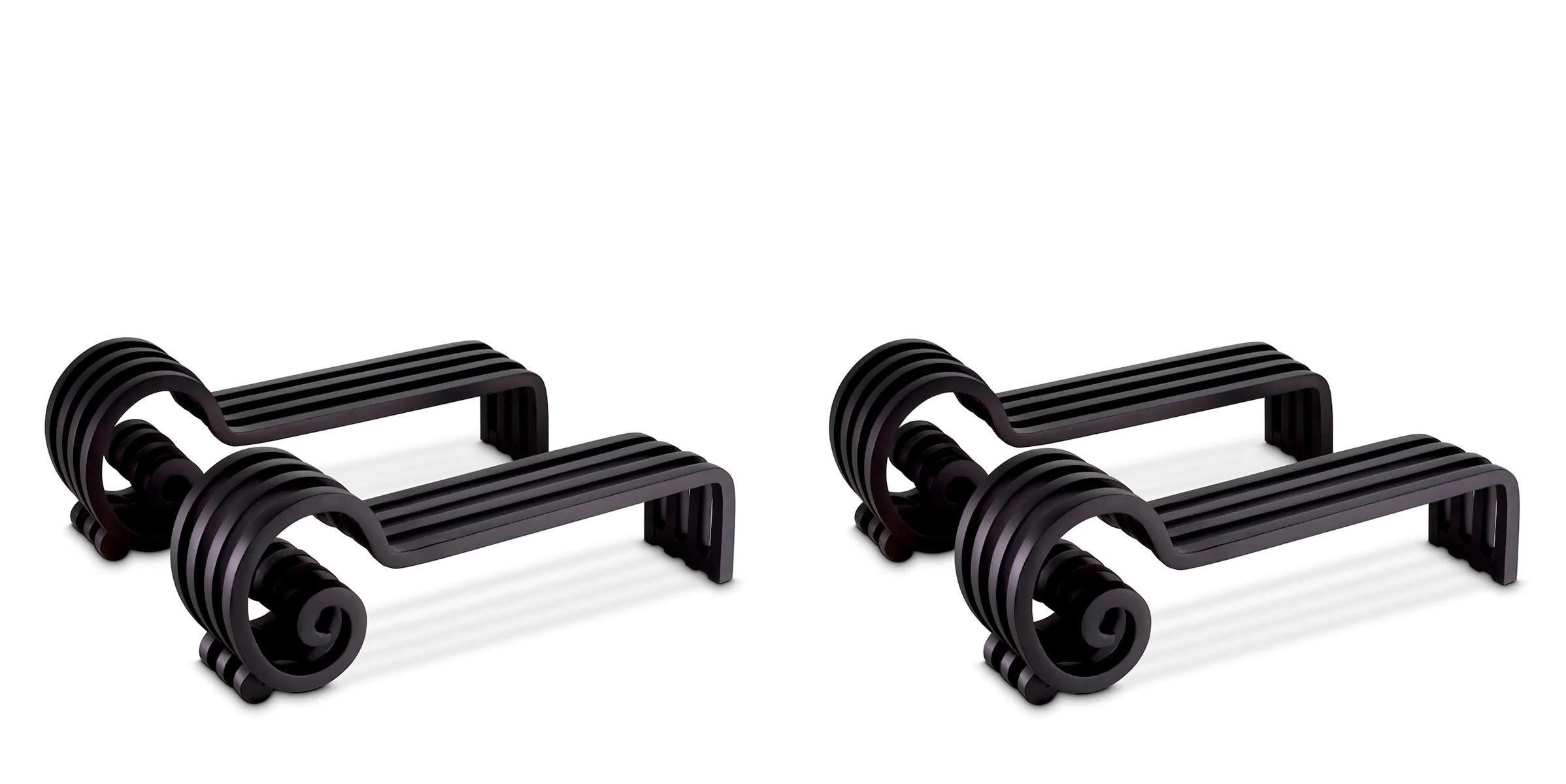 French Set of 4 Andirons, Black Finish. For Sale