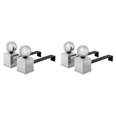 Set of 4 Andirons, Nickel Finish, Black Finish.