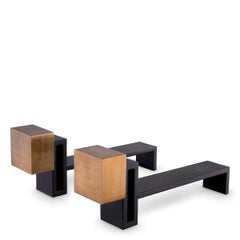 Set of 4 Andirons, Patinated Brass, Black Finish.