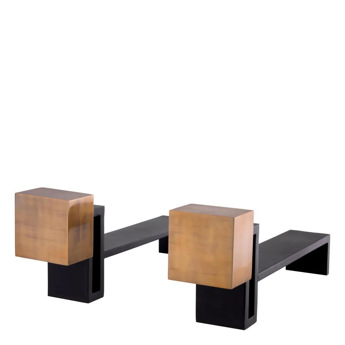 Modern Set of 4 Andirons, Patinated Brass, Black Finish. For Sale