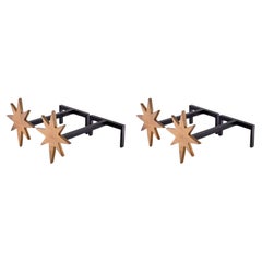 Set of 4 Andirons, Patinated Brass, Black Finish