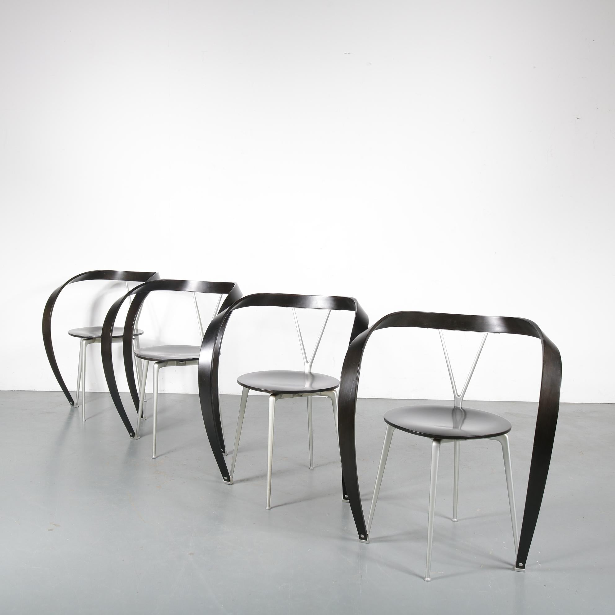 Mid-Century Modern Set of 4 Andrea Branzi “Revers” Chairs for Cassina, Italy, 1990