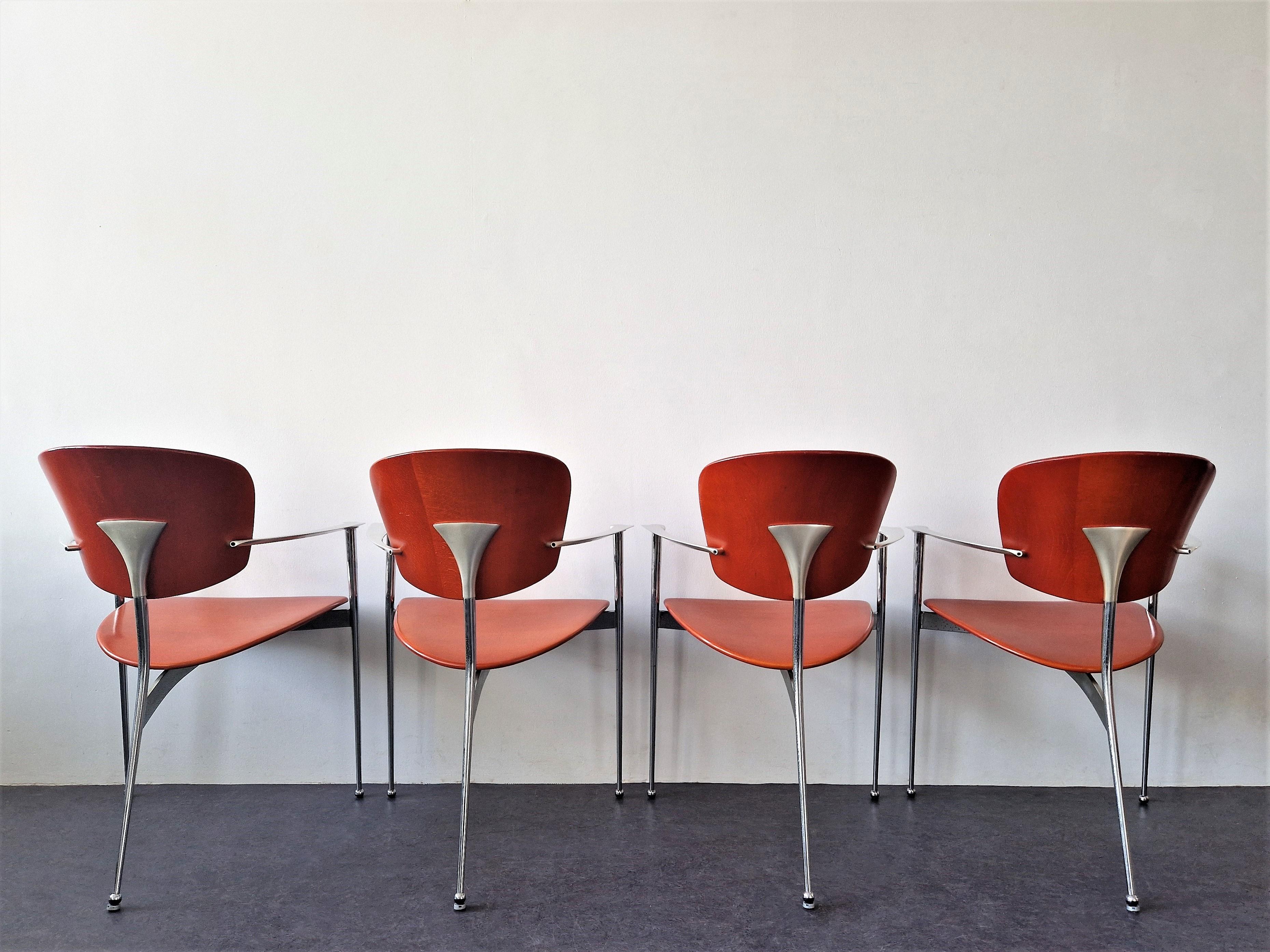 Mid-Century Modern Set of 4 'Andrea' Dining Chairs by Josep Llusca for Andreu World, Italy, 1986