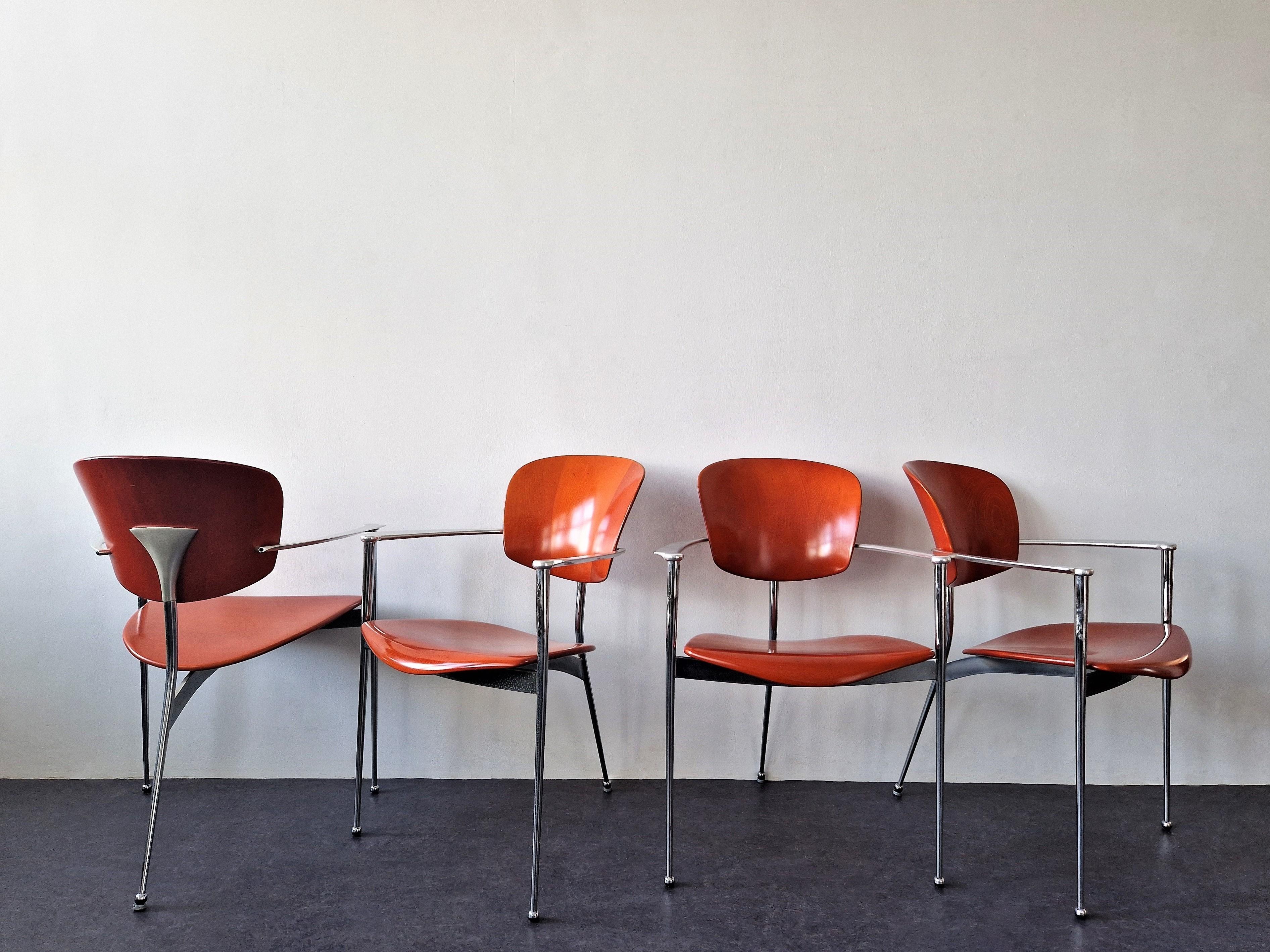 Aluminum Set of 4 'Andrea' Dining Chairs by Josep Llusca for Andreu World, Italy, 1986