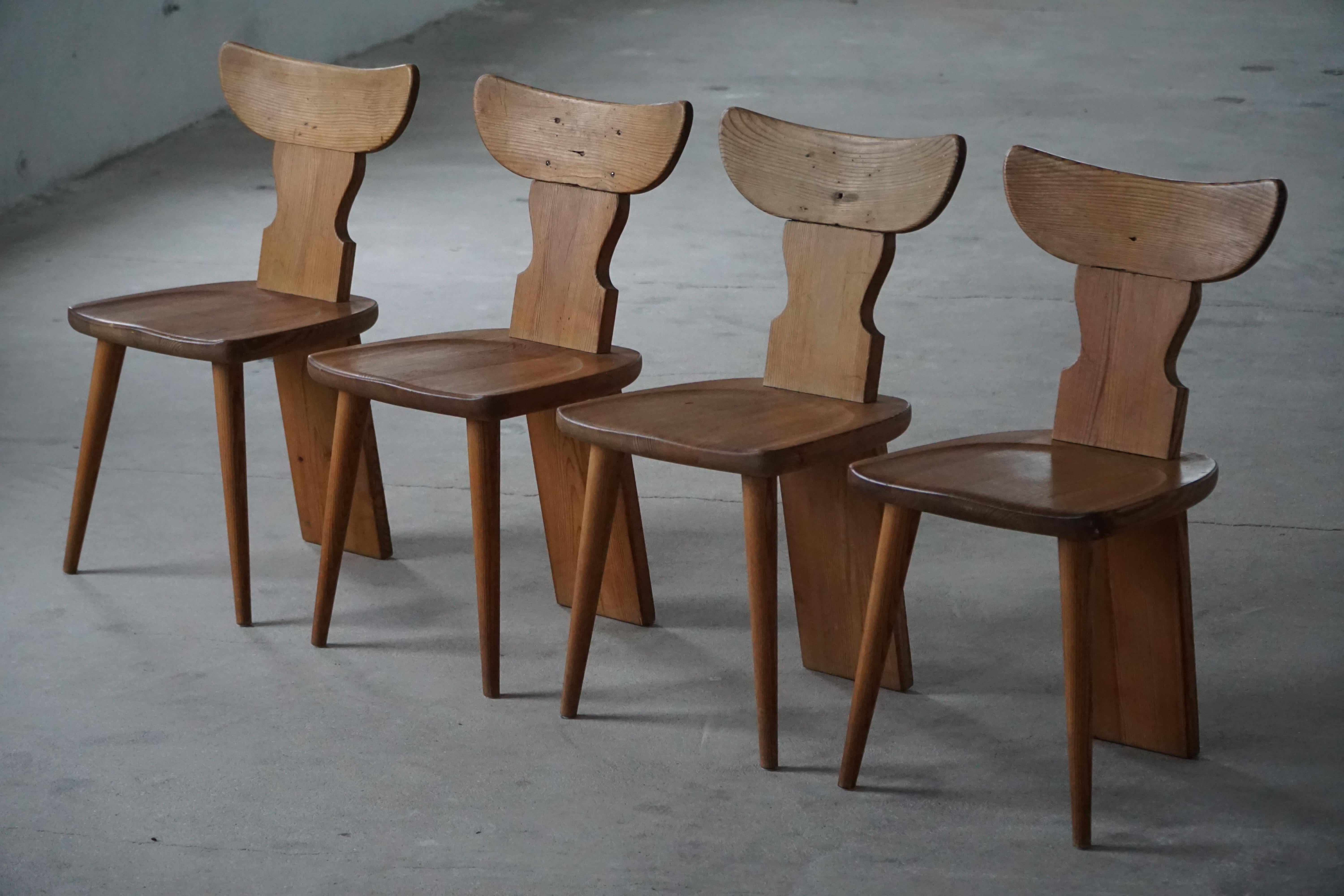 Ensemble de 4 chaises de salle à manger en pin 'Ängåsen' par Ferdinand Lundquist, Suède, années 1940 en vente 2