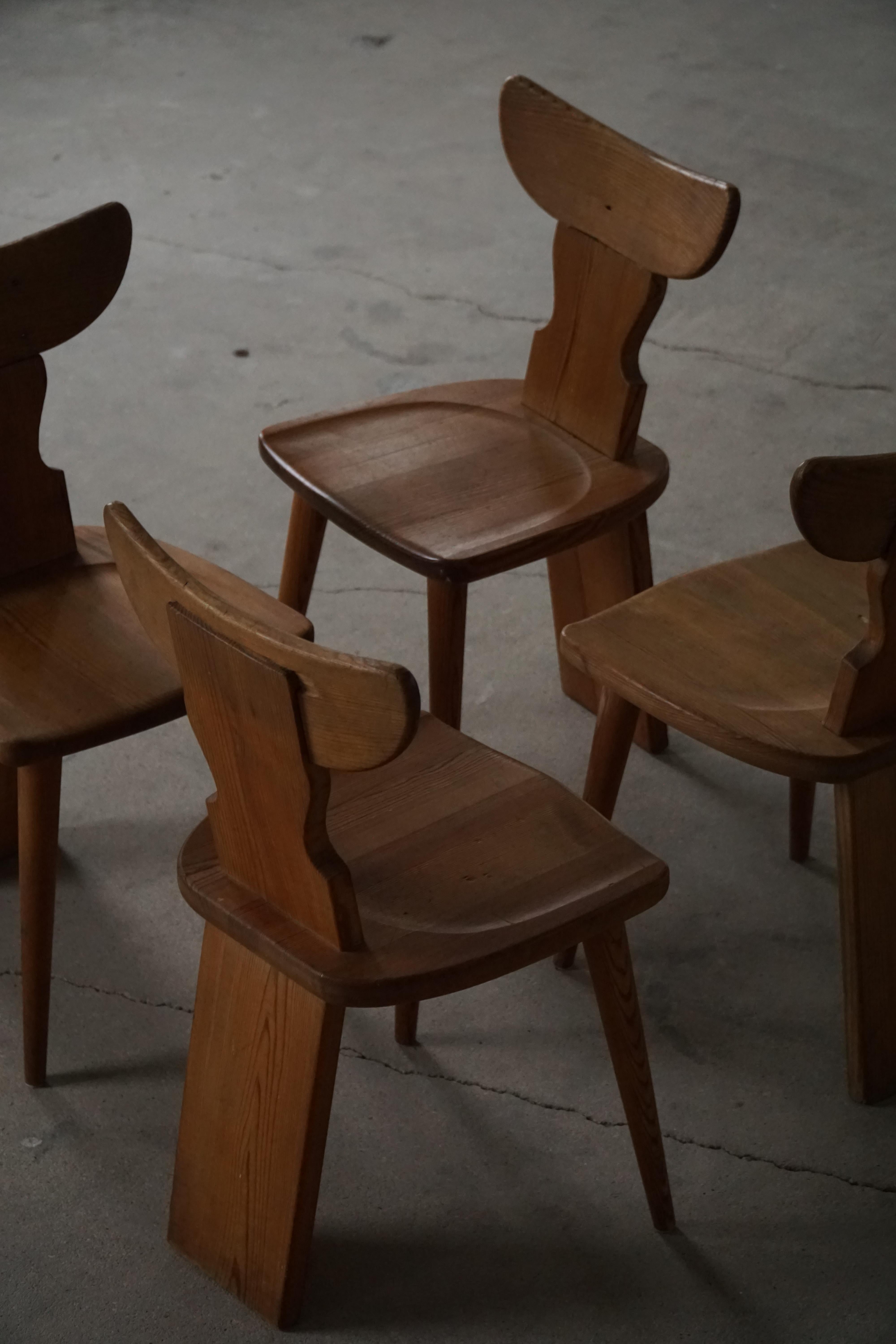 Ensemble de 4 chaises de salle à manger en pin 'Ängåsen' par Ferdinand Lundquist, Suède, années 1940 en vente 8