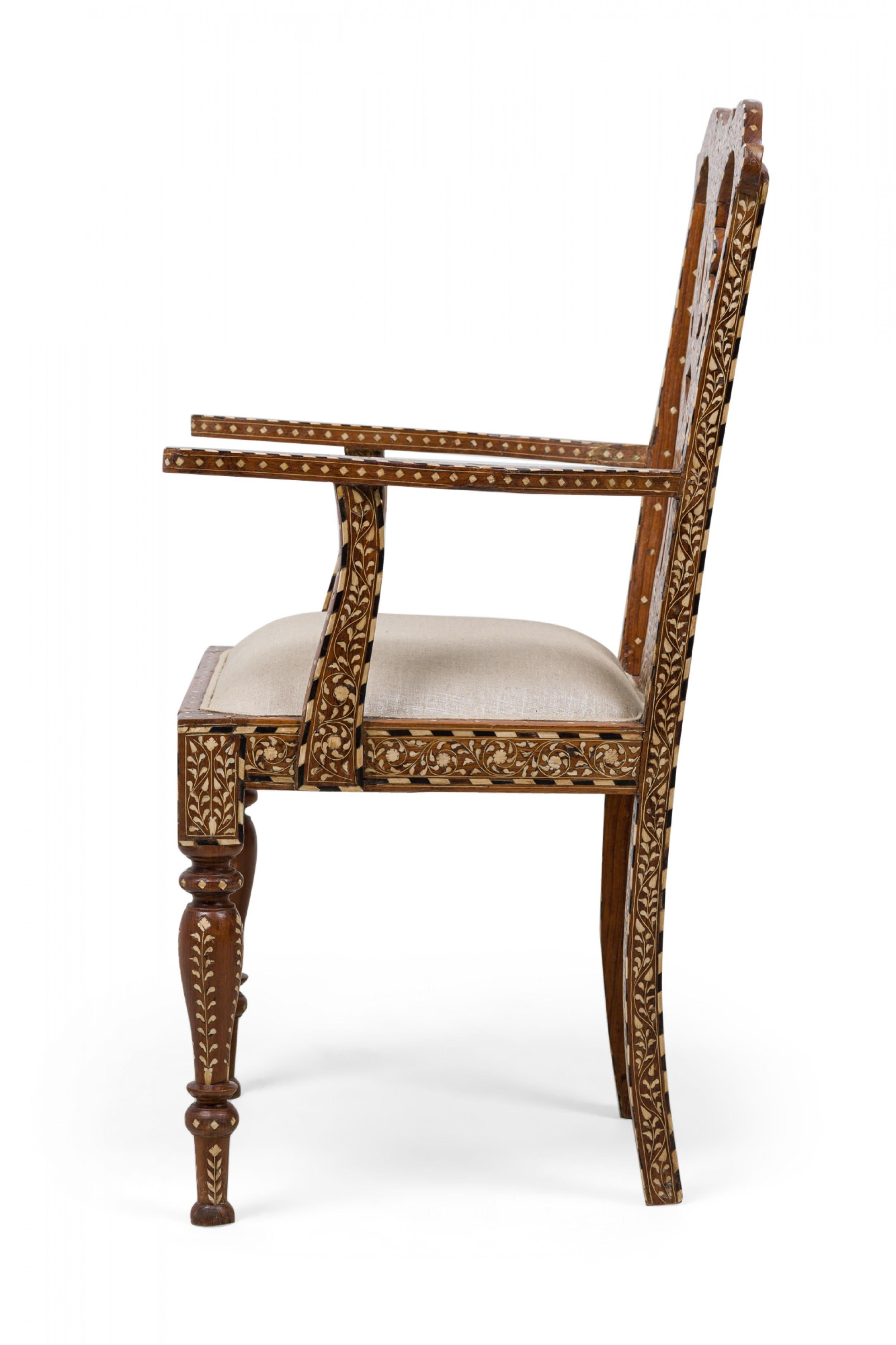 19th Century Set of 4 Anglo-Indian Carved Hardwood and Inlaid Armchairs For Sale