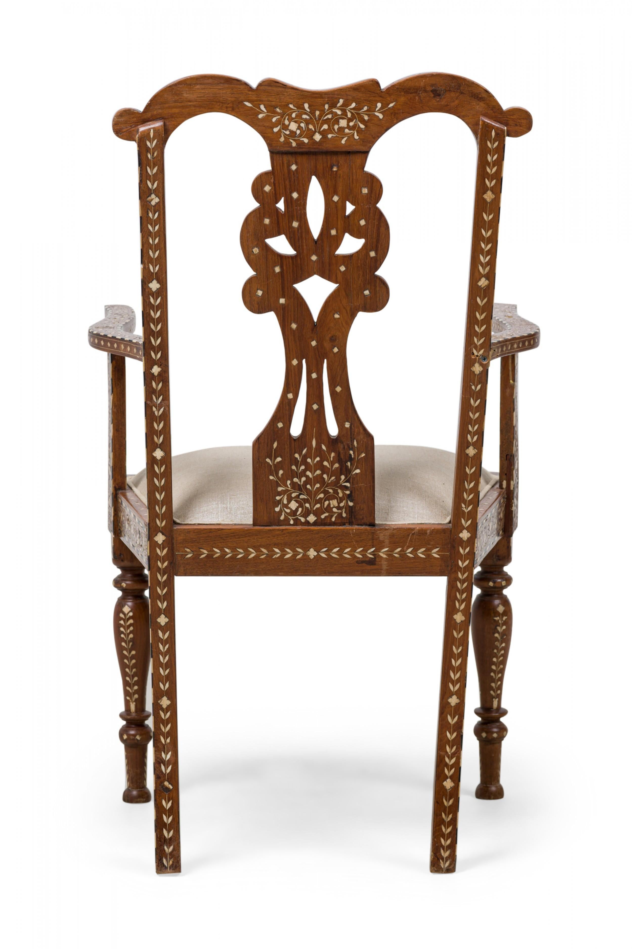 Set of 4 Anglo-Indian Carved Hardwood and Inlaid Armchairs For Sale 1