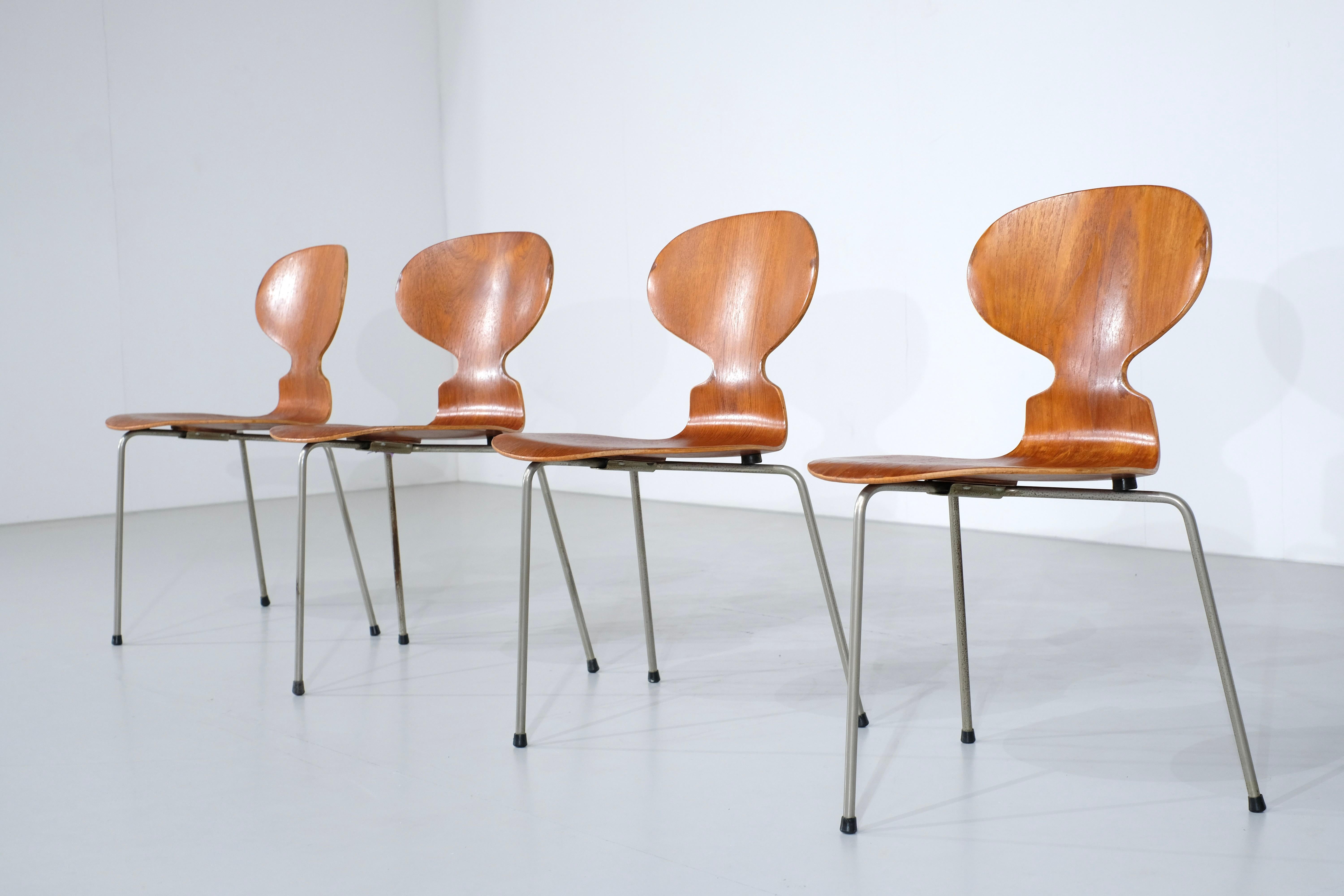 set di 4 sedie Ant modello 3100 in teak di Arne Jacobsen o Fritz Hansen - anni '50 in vendita 5