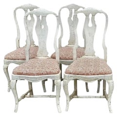 Set of 4 Antique 18 C Gustavian Dining Chairs W Carolina Irving Andaluz Linen