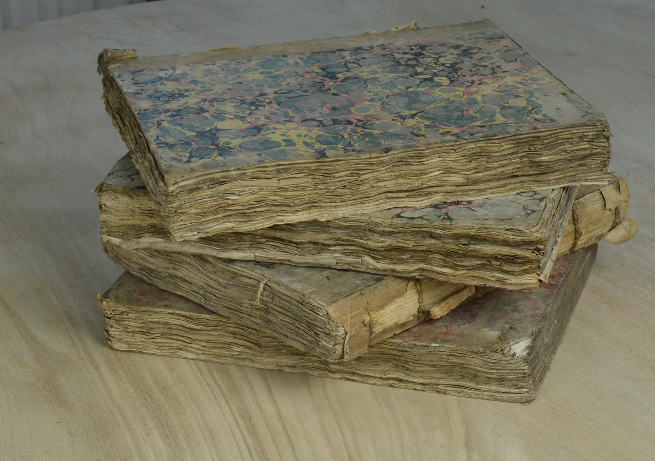 Georgian Set of 4 Antique 18th Century Books with Marbleized Bindings