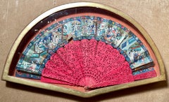 Set of 4 Antique 19th Century Japanese Hand-Painted Fans in Shadowboxes.