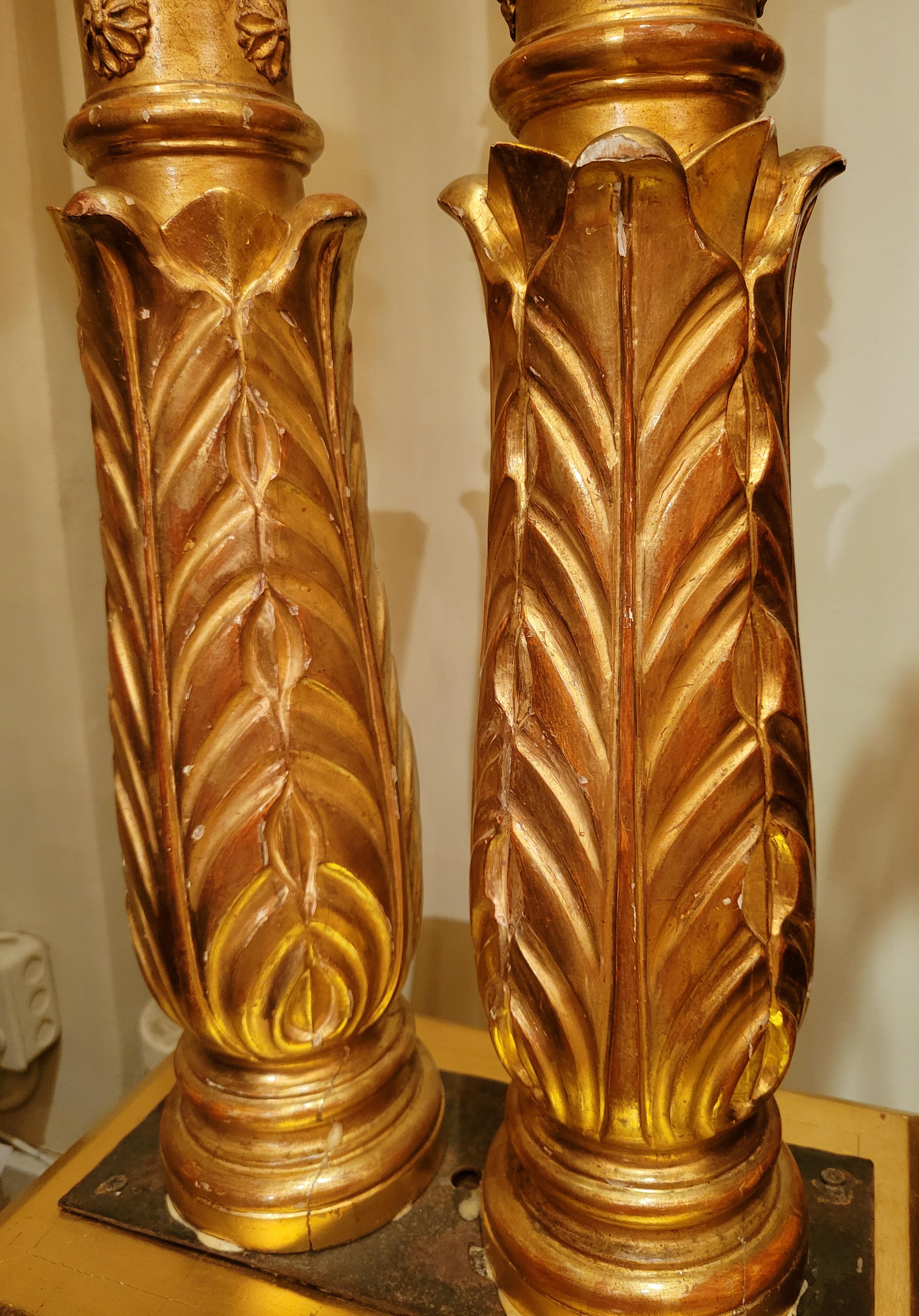 Set of 4 Antique 19th Century Florentine Gold Columns, circa 1850 In Good Condition For Sale In New Orleans, LA