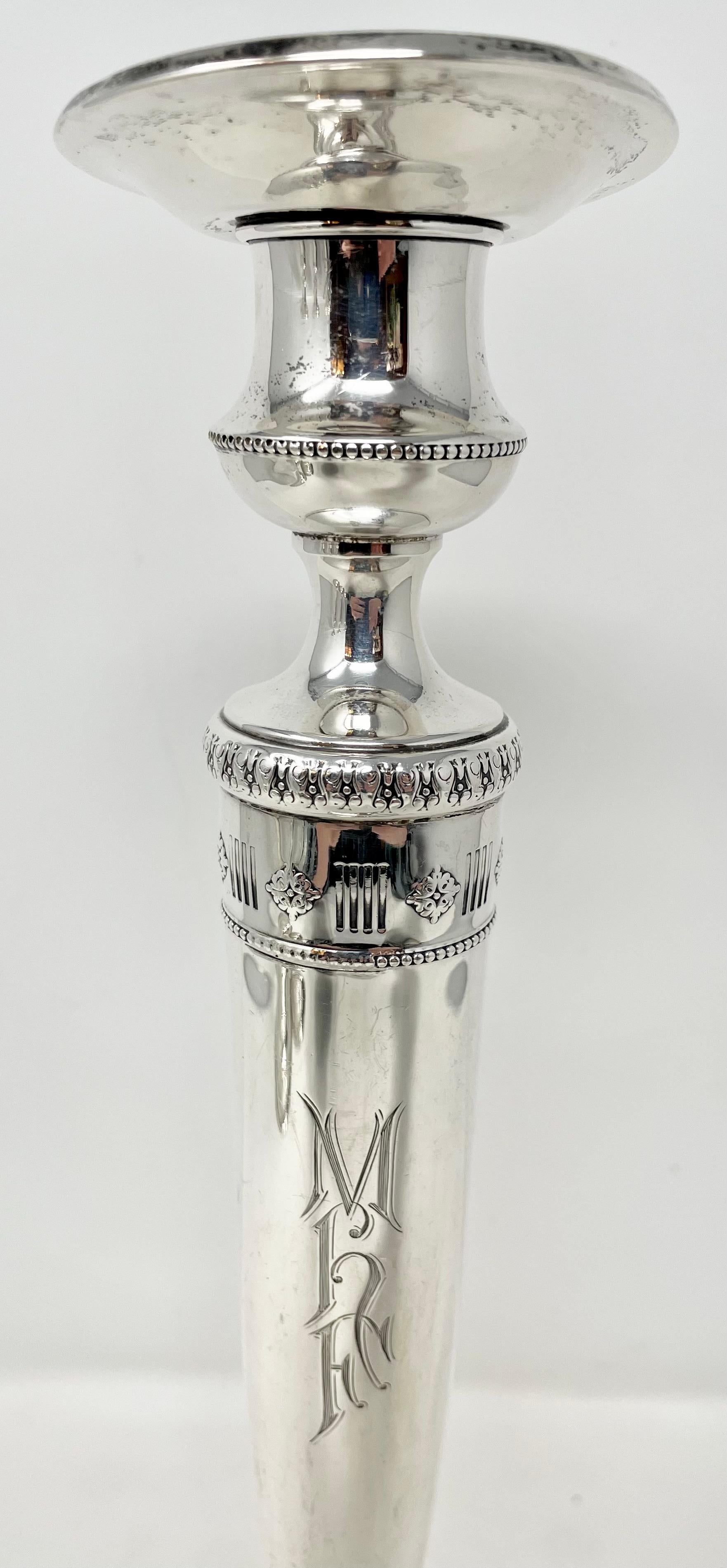 Sterling Silver Set of 4 Antique American Matthews Silver Co. Sterling Candlesticks, circa 1910 For Sale