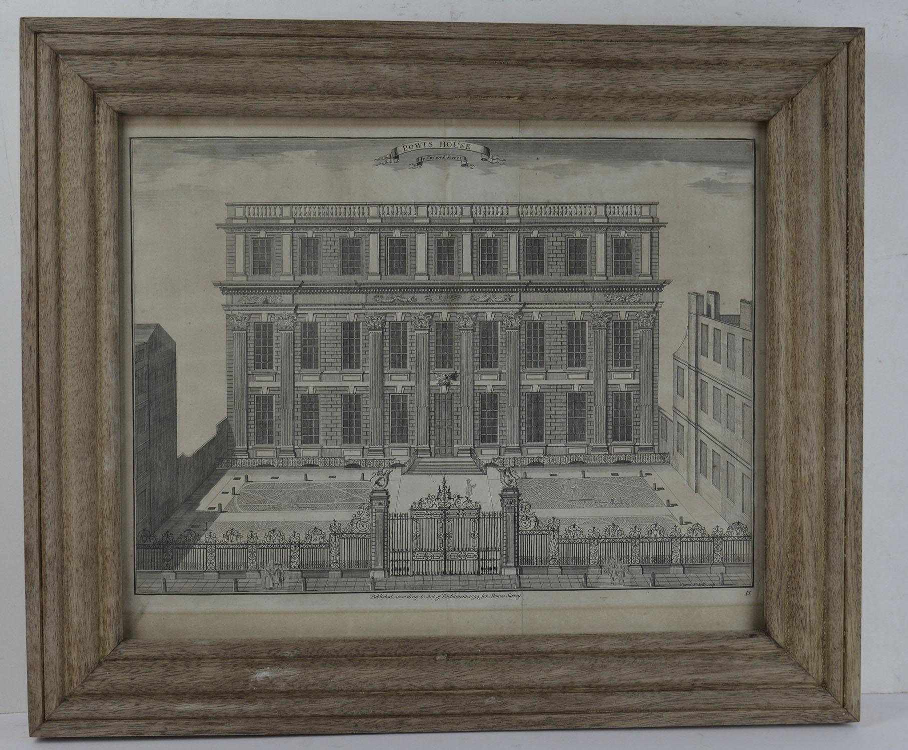 Georgian Set of 4 Antique Architectural Prints, London, Dated 1754