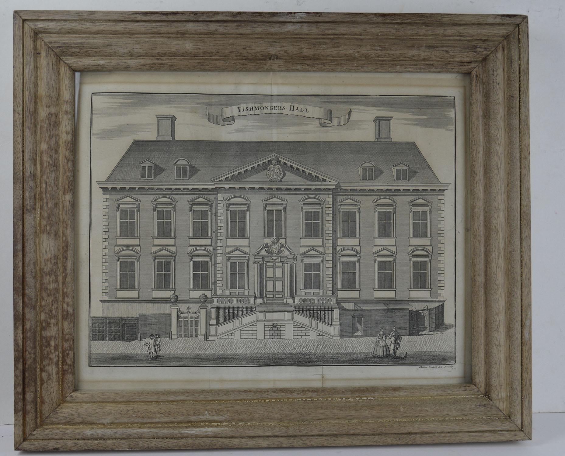 English Set of 4 Antique Architectural Prints, London, Dated 1754