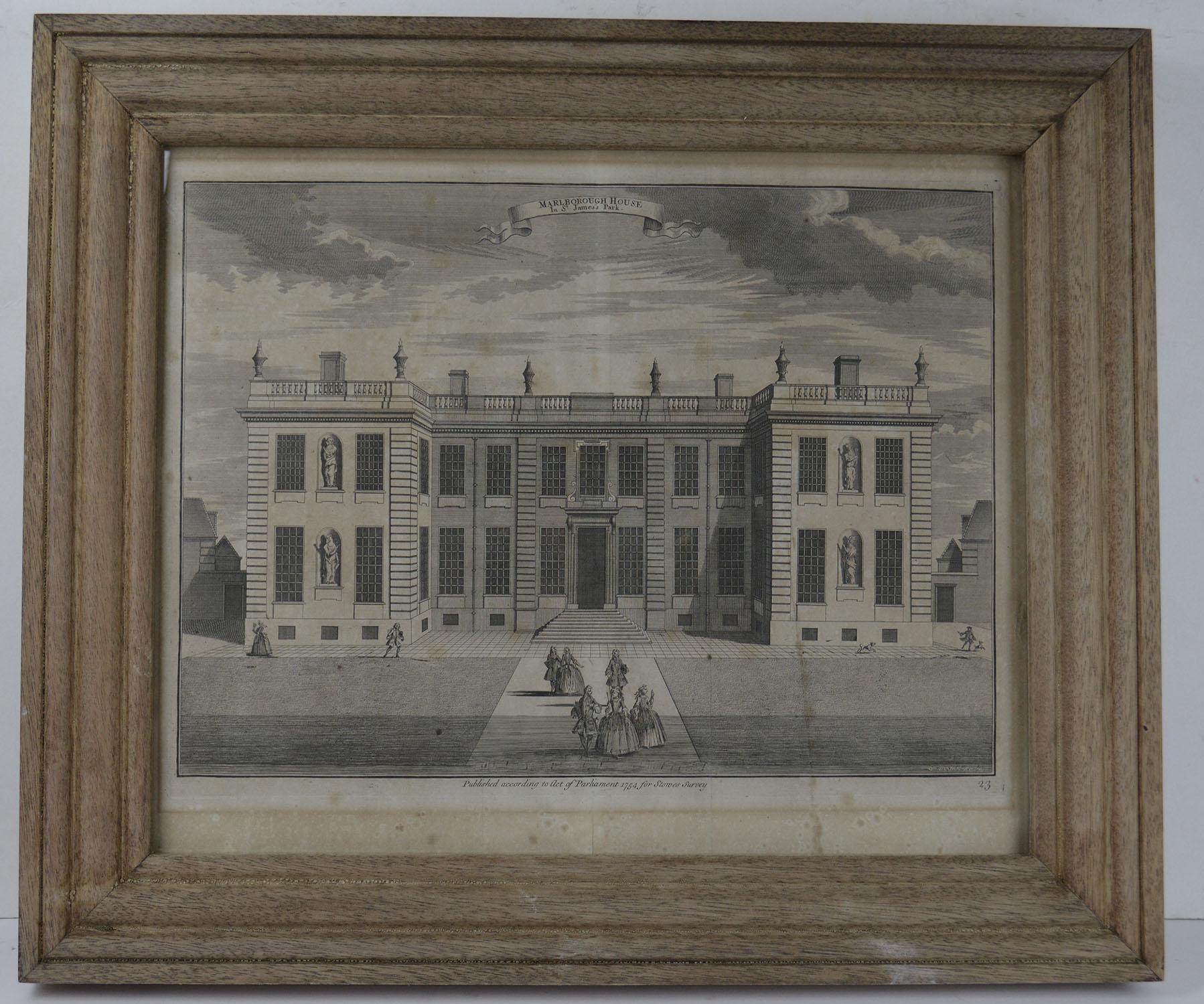 Bleached Set of 4 Antique Architectural Prints, London, Dated 1754