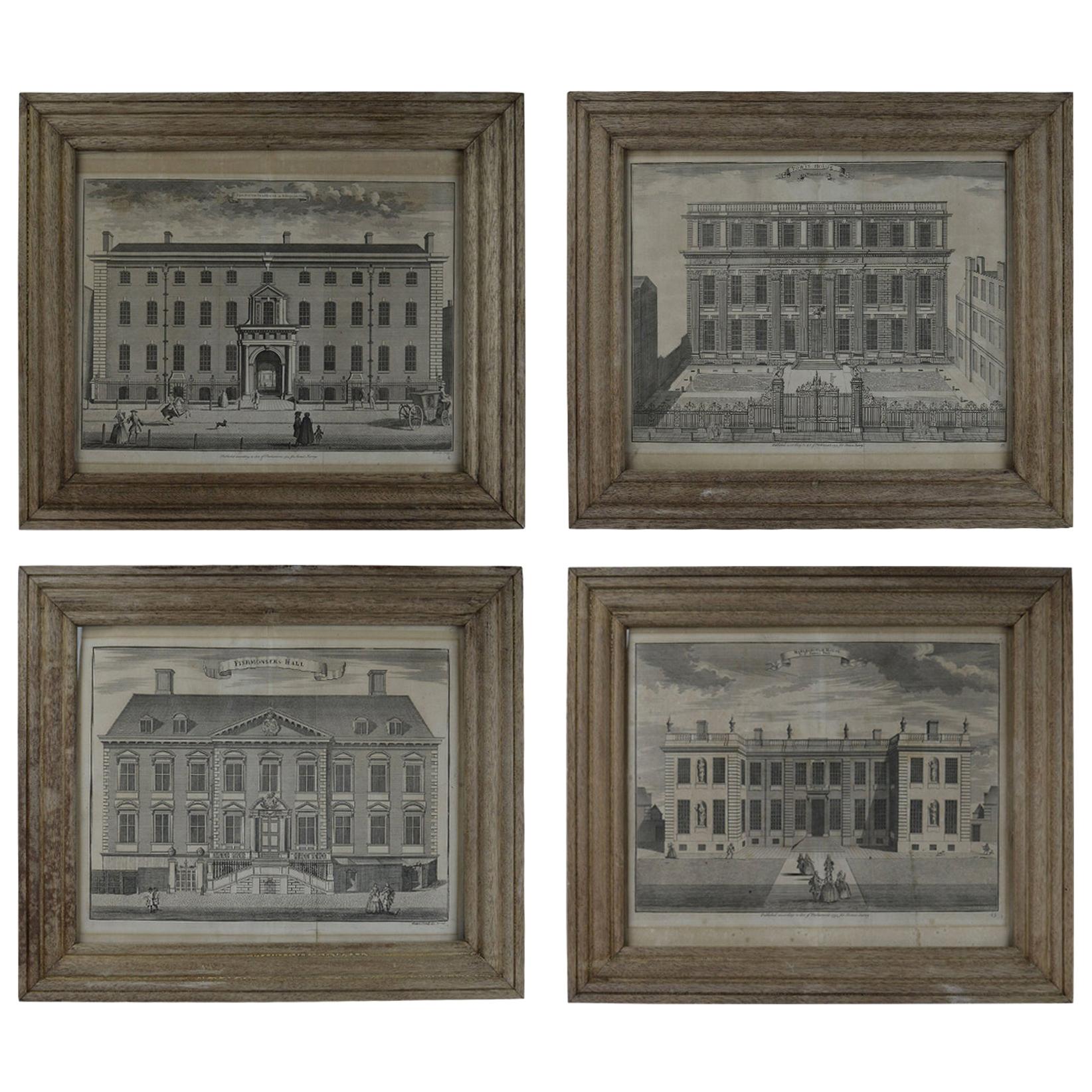 Set of 4 Antique Architectural Prints, London, Dated 1754