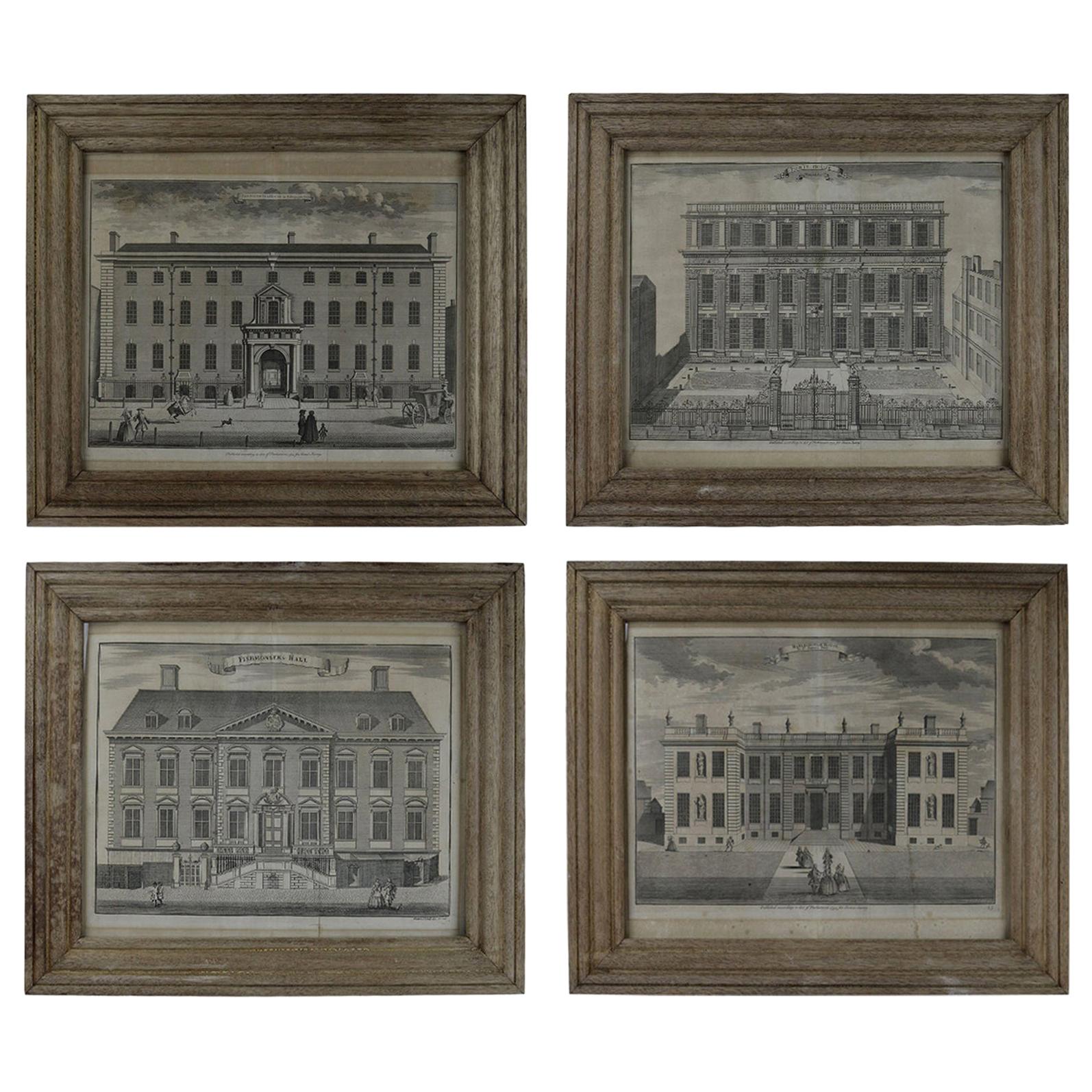 Set of 4 Antique Architectural Prints, London, Dated 1754