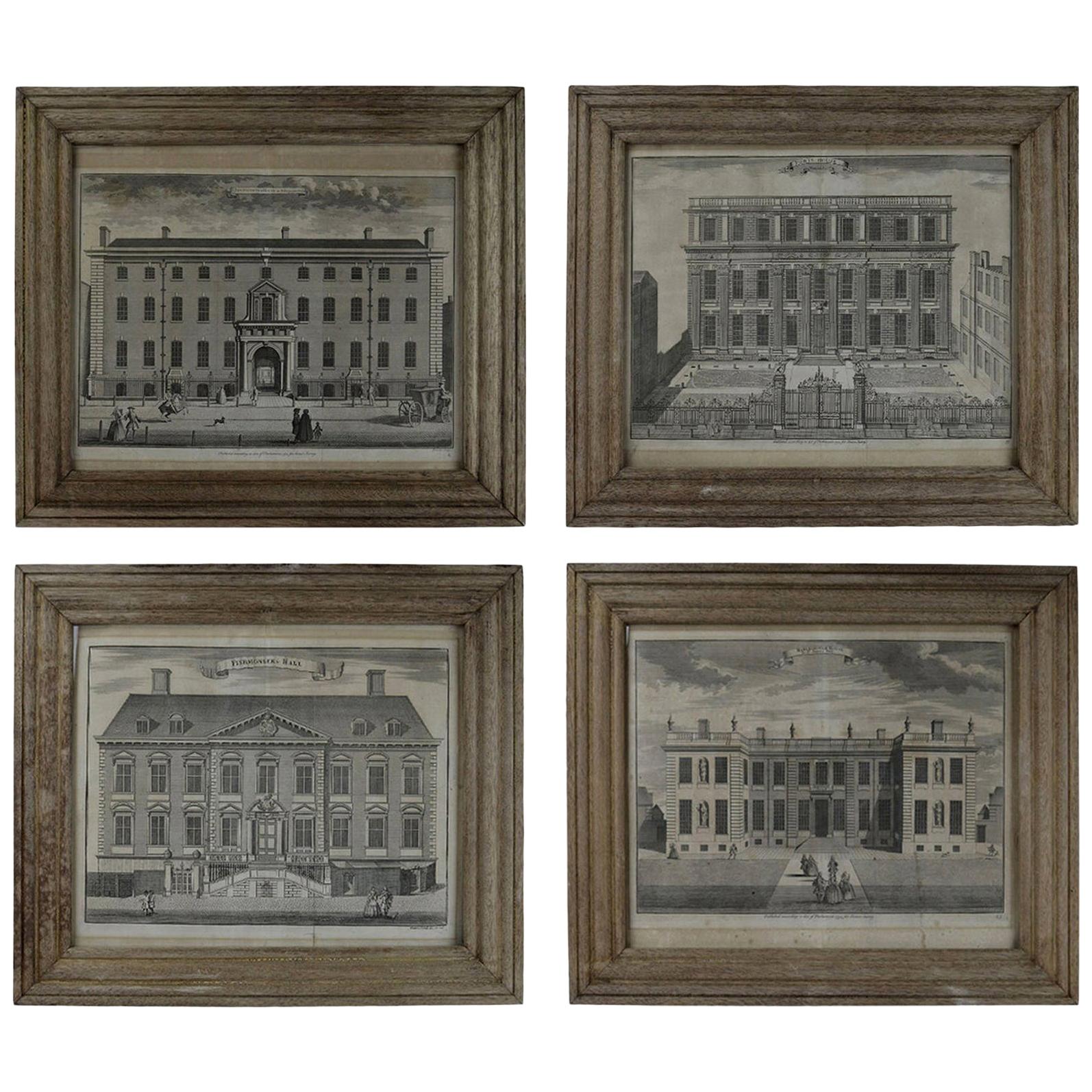 Set of 4 Antique Architectural Prints, London, Dated 1754