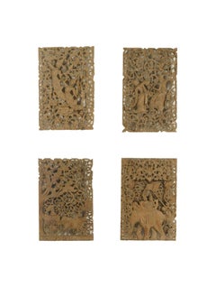 Set of 4 Antique Asian Temple Carvings, 19th Century