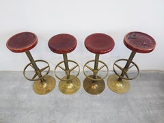 Set of 4 Antique Bar Stools done in solid thick brass, Austria 1920s