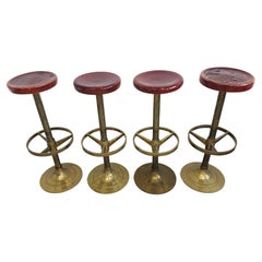 Set of 4 Antique Bar Stools done in solid thick brass, Austria 1920s