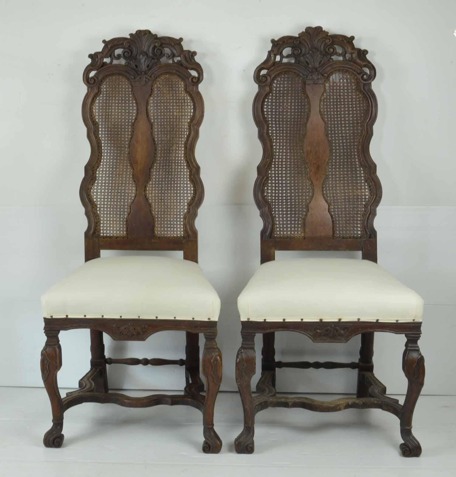 Dutch Colonial Set of 4 Antique Baroque Style Dutch Carved Walnut and Bergère Chairs