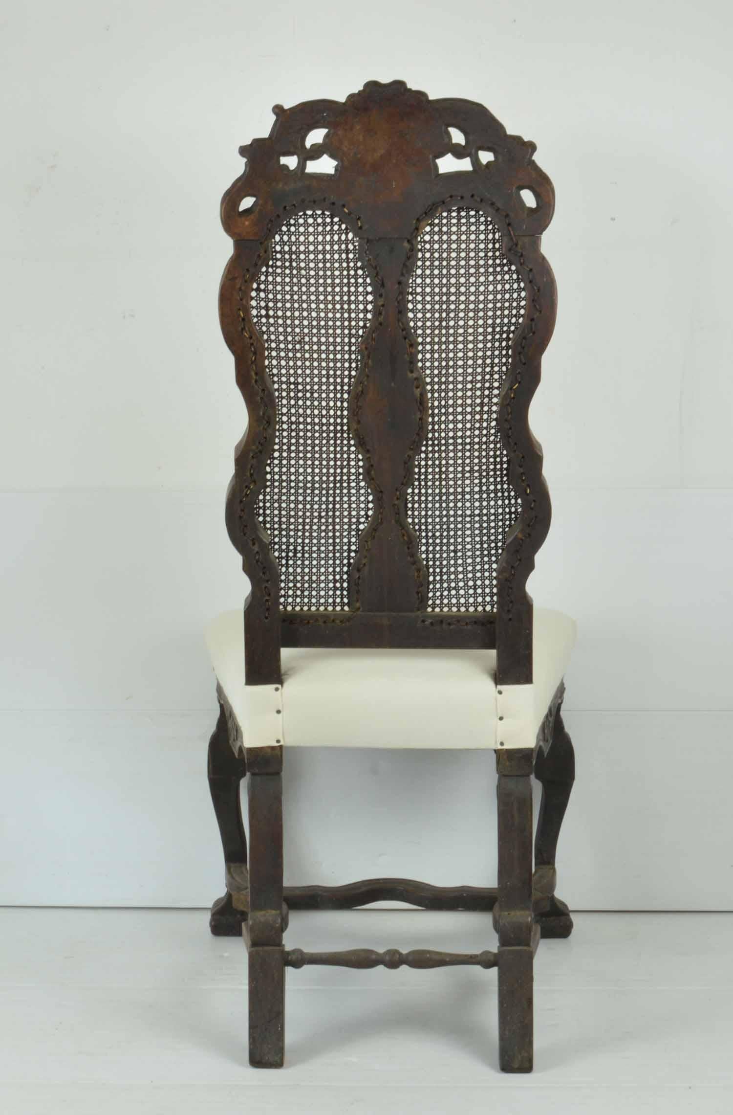 18th Century Set of 4 Antique Baroque Style Dutch Carved Walnut and Bergère Chairs