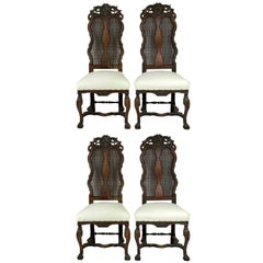 Set of 4 Antique Baroque Style Dutch Carved Walnut and Bergère Chairs