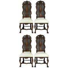 Set of 4 Antique Baroque Style Dutch Carved Walnut and Bergère Chairs