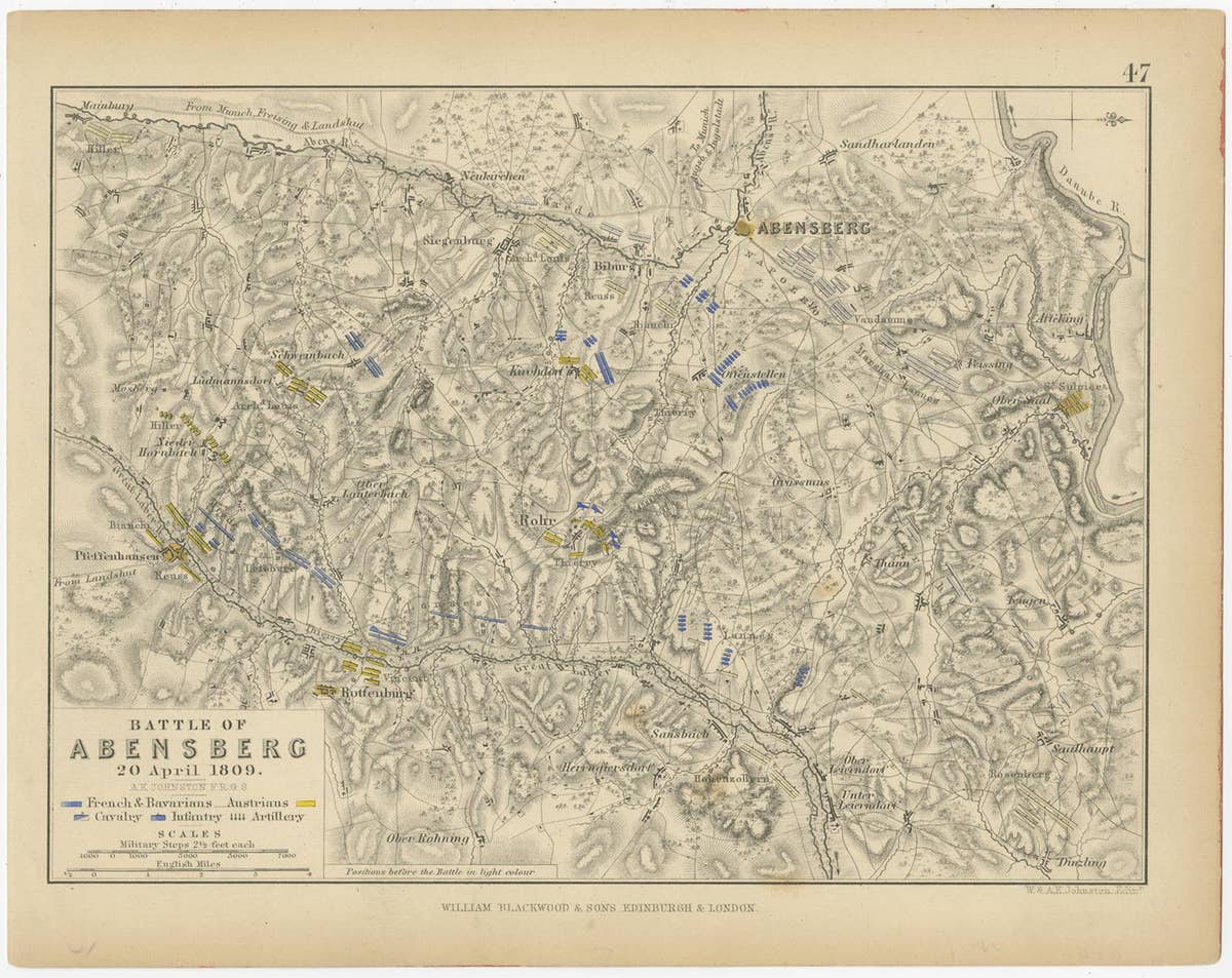 Four Antique Battle Plans of Echmühl, Hohenlinden, Abensberg and Marengo, 1852